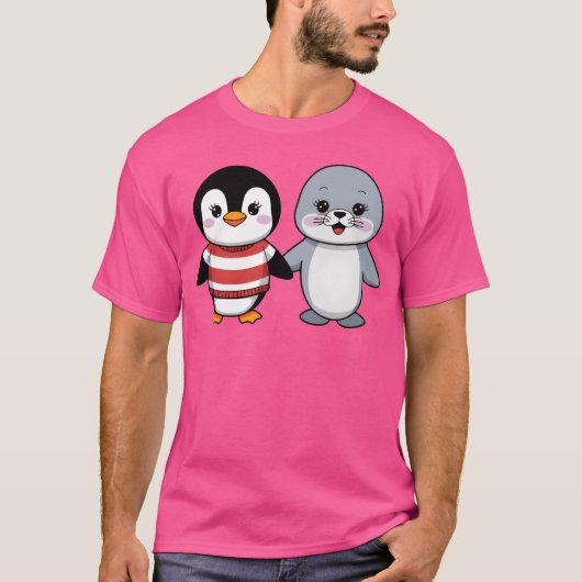 T-shirt Rétro Penguin and Seal Friends (Devant)
