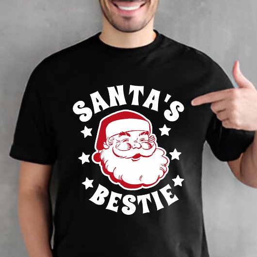 T-shirt Retro Père Noël Bestie moderne Black Hommes Noël