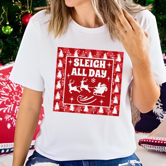 T-shirt Retro Père Noël Sleigh Toute la journée Noël