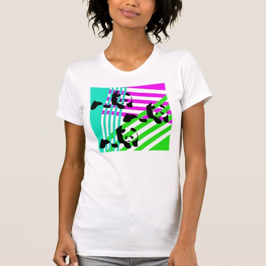 T-shirt Rétro pièce en t des années 80 au néon de pandas (Devant)