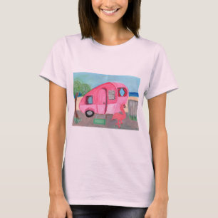 T-shirt Rétro Pink Teardrop Trailer Art