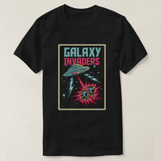 T-shirt Retro Pixel Art Neon Pink and Teal Galaxy Invaders