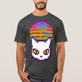 T-shirt Retro Pixel Kitty Cat Palm Trees Sunset (Devant)