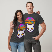 T-shirt Retro Pixel Kitty Cat Palm Trees Sunset (Unisexe)