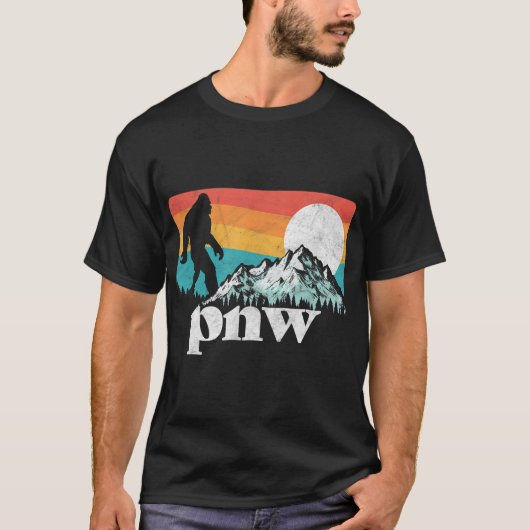 T-shirt Retro PNW Bigfoot Mountain Design (Devant)