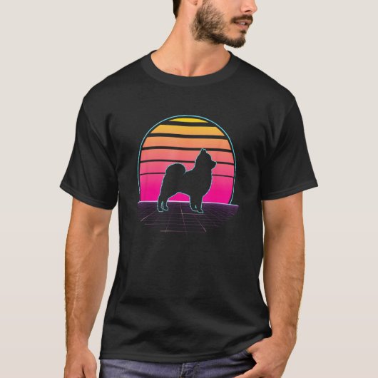 T-shirt Retro Pomeranian Vaporwave  Dog  Pet Owner (Devant)