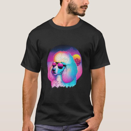 T-shirt Retro Poodle Synthwave Nights (Devant)
