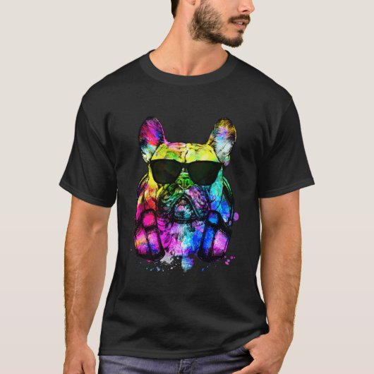 T-shirt Retro Pop French Bulldog Dog Portrait with Headpho (Devant)
