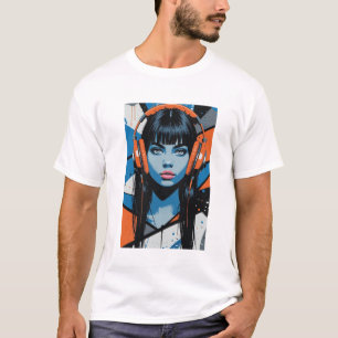 T-shirt Retro Pop Girl avec casque - Vibrant Street Ar