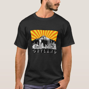 T-shirt Retro Portland Oregon City Skyline Mount Hood Sun
