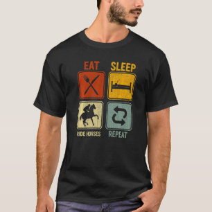 T-shirt Rétro Pour L'Équestre Manger Sleep Ride Chevaux Ré