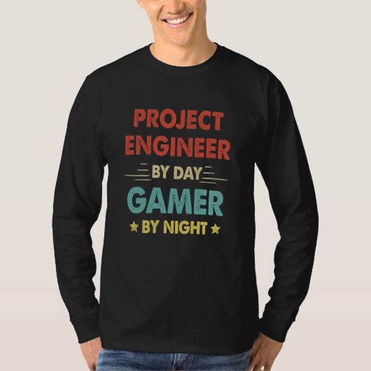 T-shirt Retro Project Engineer By Day Gamer By Night (Devant)