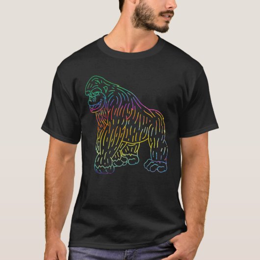 T-shirt Retro Psychedelic Gorilla Monkey Ape Animation fau (Devant)