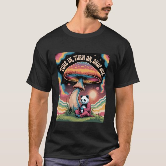 T-shirt Retro Psychedelic Panda Mushroom Cosmic Vibes (Devant)