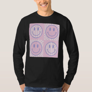 T-shirt Retro Purple Happy Face À damiers Motif tendance