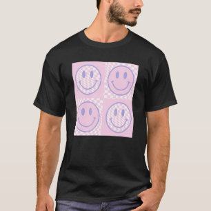 T-shirt Retro Purple Happy Face À damiers Motif tendance