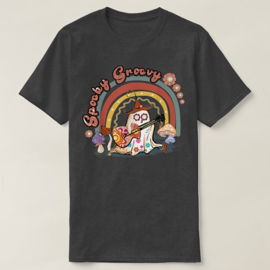 T-shirt Retro Rainbow Éffrayant Super, Ghost Jouer Guitare (Design devant)