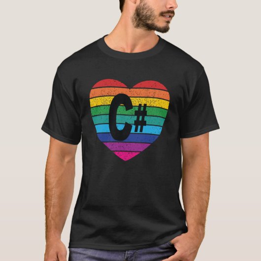 T-shirt Retro Rainbow Heart C Coding Langue (Devant)