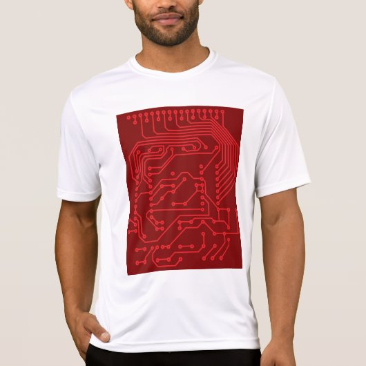 T-shirt Retro Red Circuit Board Tech Pattern (Devant)