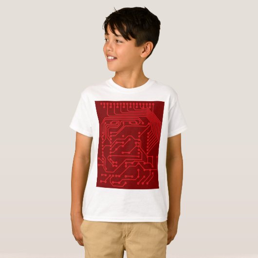 T-shirt Retro Red Circuit Board Tech Pattern (Devant entier)