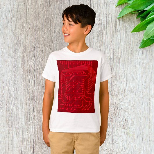 T-shirt Retro Red Circuit Board Tech Pattern