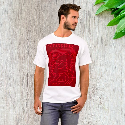 T-shirt Retro Red Circuit Board Tech Pattern
