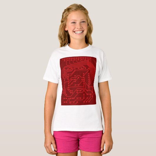 T-shirt Retro Red Circuit Board Tech Pattern (Devant entier)