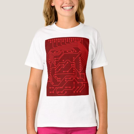 T-shirt Retro Red Circuit Board Tech Pattern (Devant)