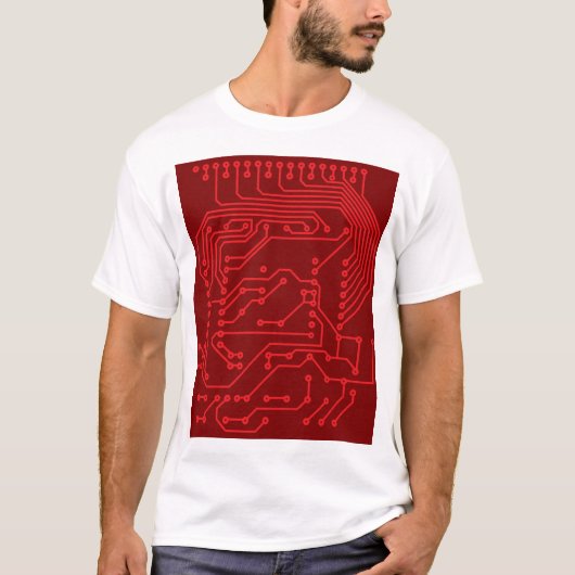 T-shirt Retro Red Circuit Board Tech Pattern (Devant)
