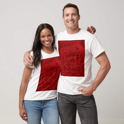 T-shirt Retro Red Circuit Board Tech Pattern (Unisexe)