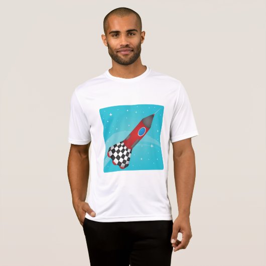 T-shirt Retro Red Rocket Ship in Space Galactic (Devant entier)