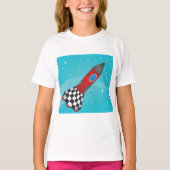 T-shirt Retro Red Rocket Ship in Space Galactic (Devant)
