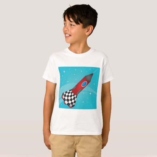T-shirt Retro Red Rocket Ship in Space Galactic (Devant entier)