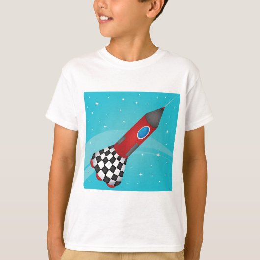 T-shirt Retro Red Rocket Ship in Space Galactic (Devant)