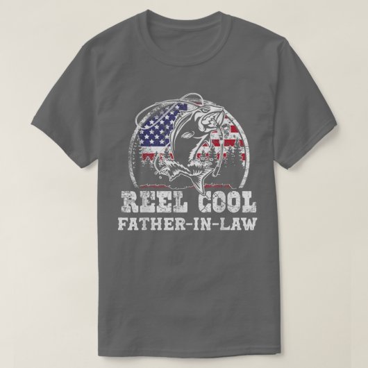 T-shirt Retro Reel Cool FatherInLaw, Fishing USA Flag, Fat (Design devant)