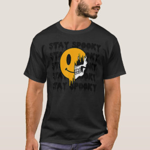 T-shirt Rétro Reste Drôle Halloween Crâne Visage Groovy