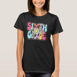 T-shirt Retro Retour à l'école Daisy Flowers Leopard Sixiè