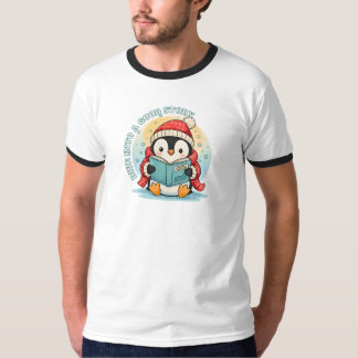 T-shirt Retro Ringer Penguin Reader Sporty Cotton Tee