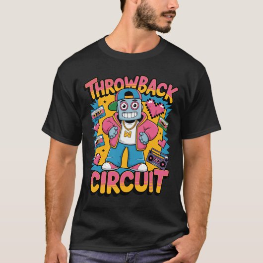 T-shirt Retro Robot 90s Design Hip hop - Fun Cartoon Throw (Devant)