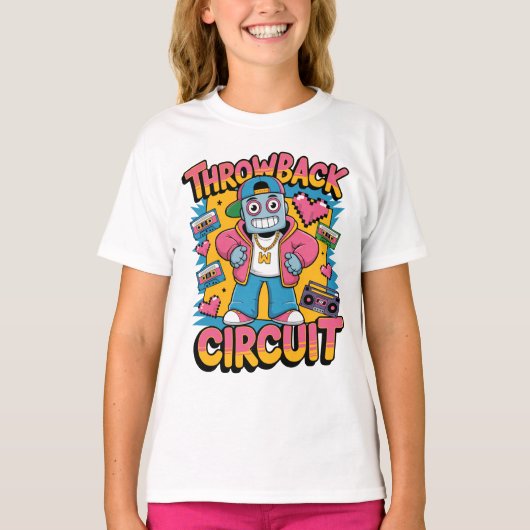 T-shirt Retro Robot 90s Design Hip hop - Fun Cartoon Throw (Devant)