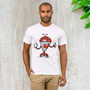 T-shirt Retro Robot Cartoon amusant Rouge et Argent AI Bot