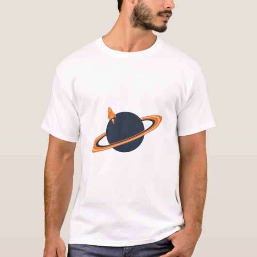 T-shirt Retro Rocket Ship Orbiting Dark Planet - Outer Spa (Devant)