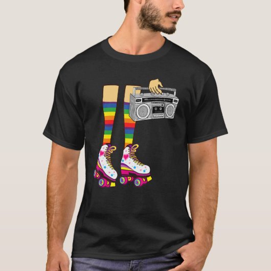 T-shirt Retro Rollerskates  80's Roller Disco Skating Girl (Devant)