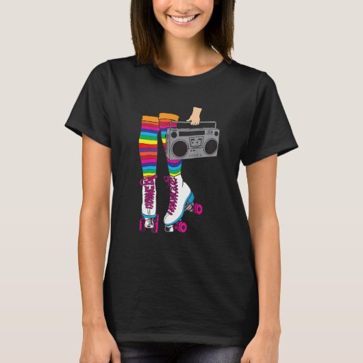 T-shirt Retro Rollerskates Funny 80's Roller Disco Patinag (Devant)