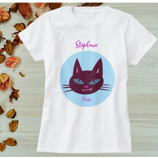 T-shirt Rétro rose et bleu Purring Kitty
