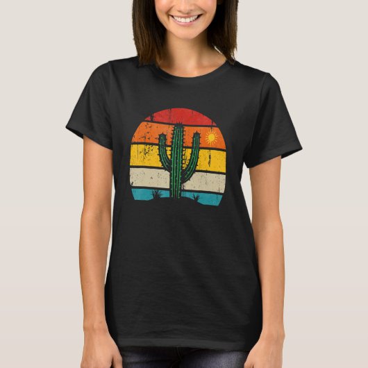 T-shirt Retro Saguaro Cactus Cactus Sunset Opuntia Cactace (Devant)