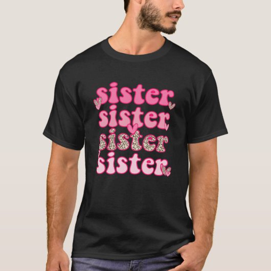 T-shirt Retro Saint Valentin Soeur Léopard Rose Boho Coupe (Devant)
