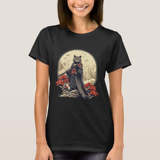 T-shirt Retro Samurai Cat  Japanese Inspired Cat (Devant)