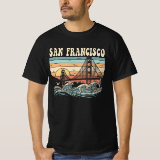T-shirt Retro San Francisco Golden Gate Bridge Sunset