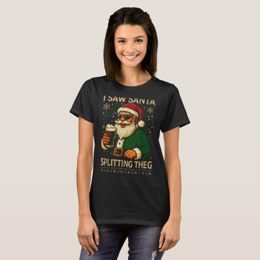 T-shirt Retro Santa I Saw Santa Split The G Drinking Ugly (Devant entier)
